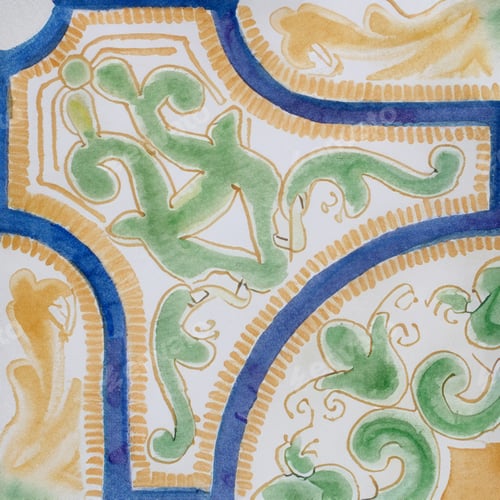 Preview: Watercolor illustration of portuguese ceramic tiles pattern