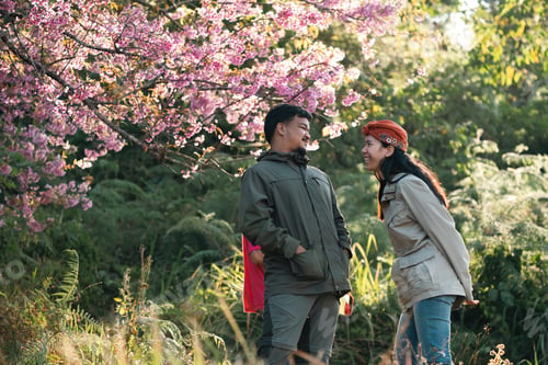 Preview: Couple in love enjoying nature travel, romantic relationship with happiness togetherness
