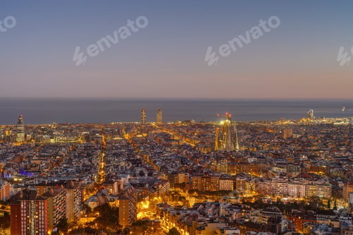 Preview: The skyline of Barcelona at twilight