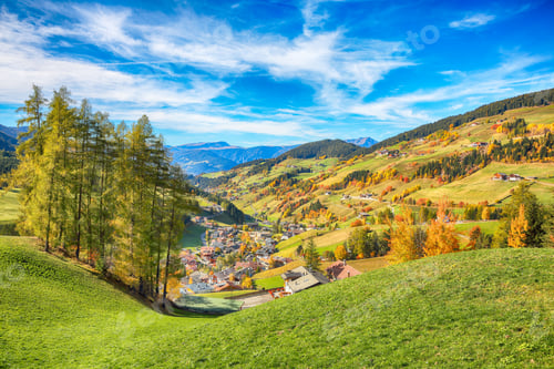 Preview: Marvelous autumn scene of magnificent Santa Maddalena village in Dolomites