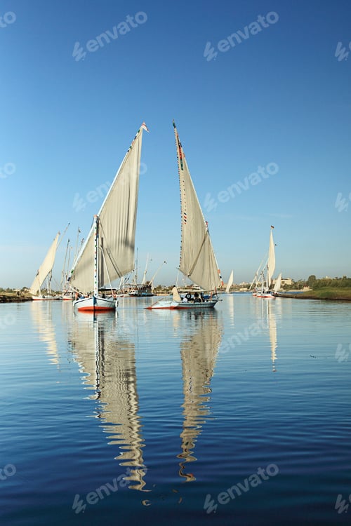 Preview: Sailboats glide on tranquil waters under clear blue skies.