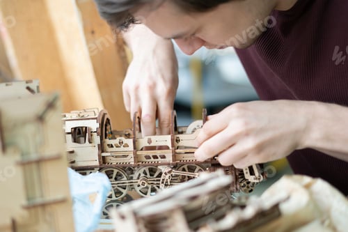 Preview: young master assemble laser carved toy wood mechanism b