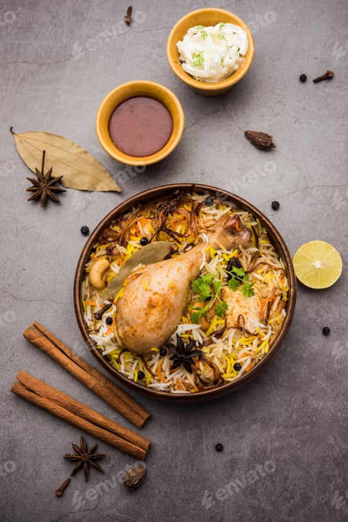 Preview: Chicken Biryani with yogurt dip - Popular Indian / pakistani Non vegetarian food