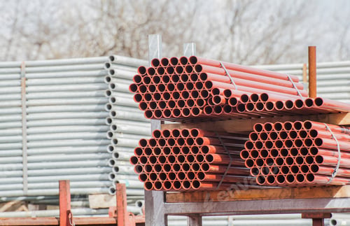 Preview: Stack of steel tubes in stock.