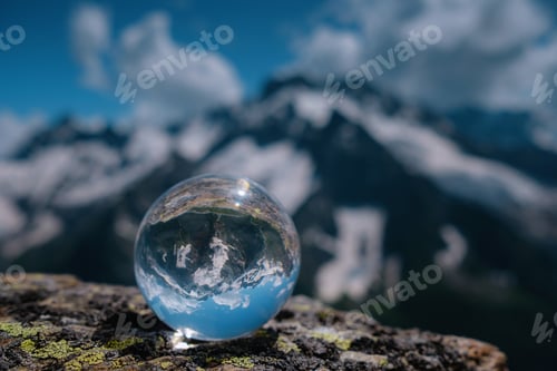 Preview: beautiful spherical glass ball with majestic Caucasian mountains