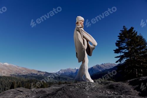 Preview: woman autumn style travel to the mountains forest nature lifestyle