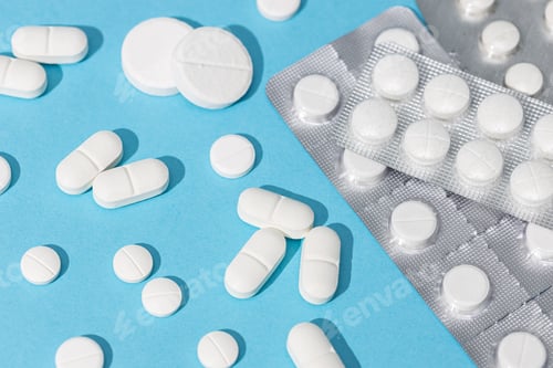 Preview: Group of assorted pills and blisters background