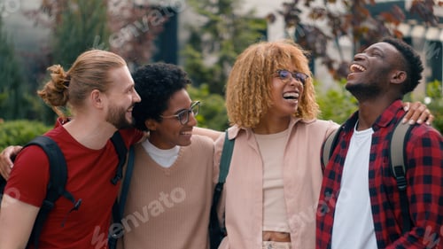 Preview: Diverse multiracial gen z friends happy smiling teens students pupils high school university college