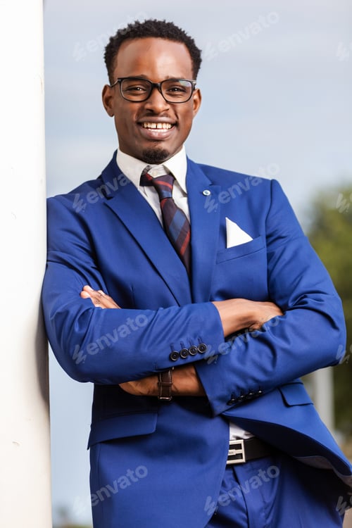 Preview: Outdoor standing portrait of a black African American business m