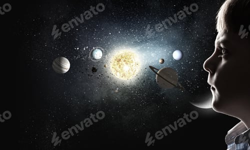 Preview: Cute Boy Of School Age Exploring Space System