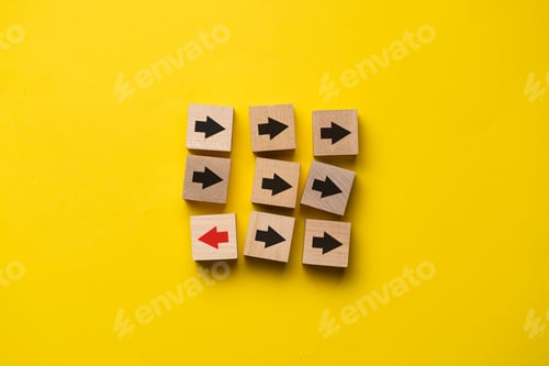 Preview: the nine wooden cubes with arrows, unique concept, arrow change direction