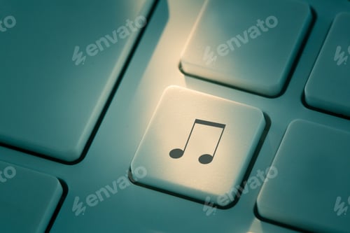 Preview: Black Music Note Button On White Keyboard