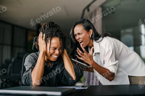 Preview: Stressful work environment, overtime. Frustrated boss yelling at his subordinate in the office