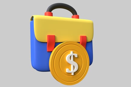 Preview: Blue and yellow backpack with a gold coin