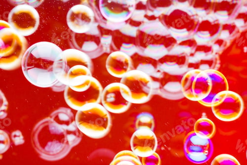 Preview: Abstract Soap Bubble Background. Element For Designers. Foam Red Bubble Texture. Colorful Bubbles