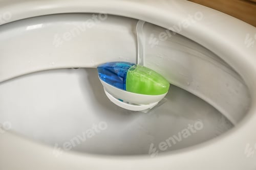 Preview: Toilet with rim block, closeup. Air freshener