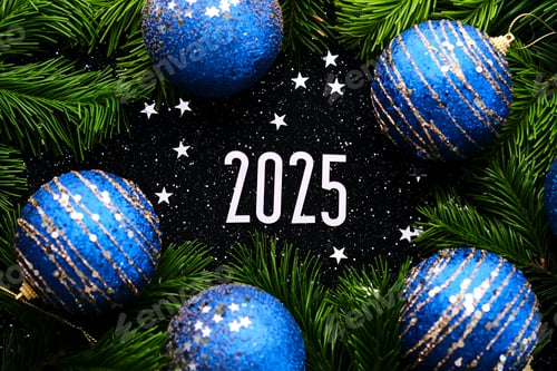 Preview: New Year 2025 background. Number of the coming year in Christmas decoration.