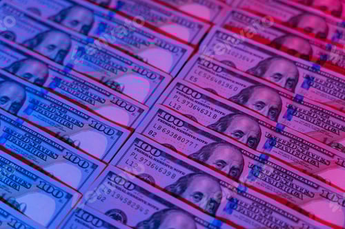 Preview: Money background enlighten by red and blue light