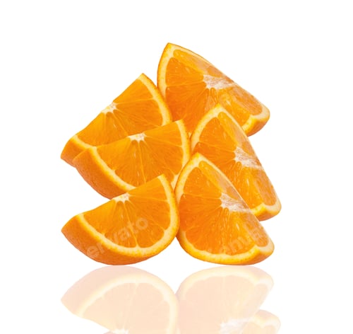 Preview: Fresh Orange Slices Against White Background with Reflection