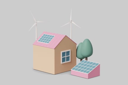 Preview: House with solar panels and wind turbines