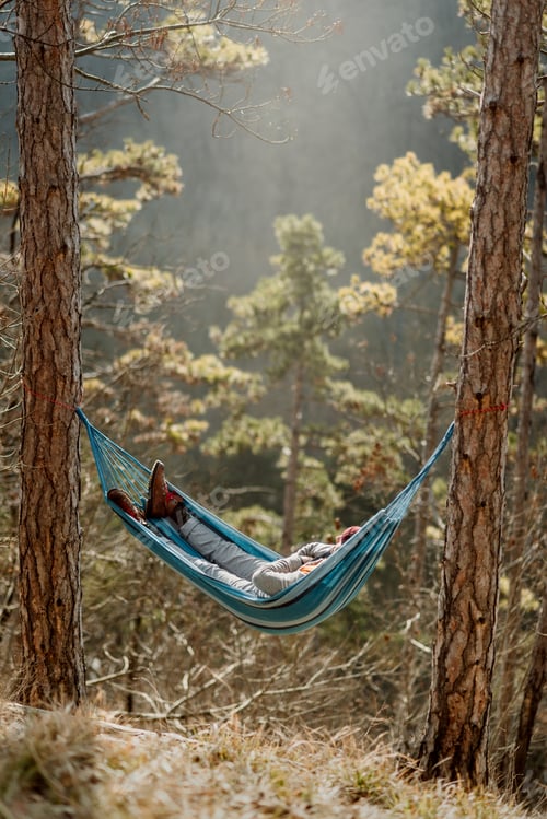 Preview: Young man resting in hammock, outdoor lifestyle