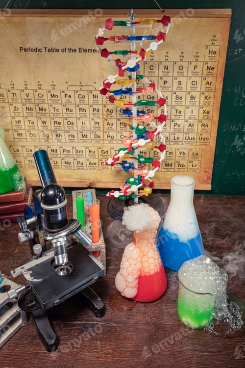 Preview: Chemical reactions in university lab with microscope.