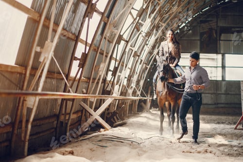 Preview: Cute loving couple with horse on ranch
