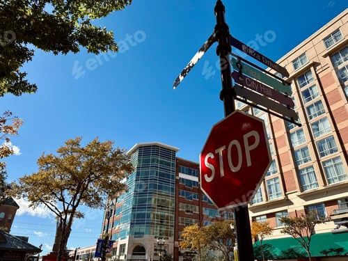 Preview: Red stop sign on the pole in the street