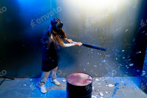 Preview: A girl in a protective mask smashes a glass with a baseball bat in the destruction room