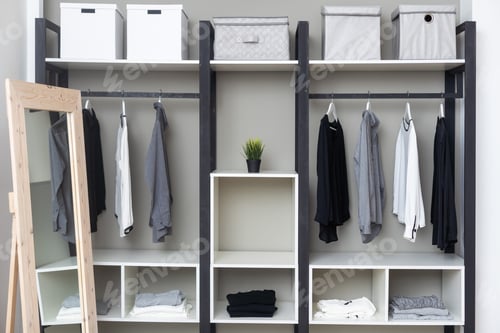 Preview: Clothing Rack With Clothes and Storage Boxes