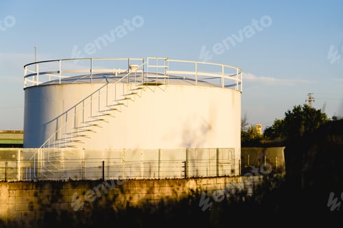 Preview: White industrial tank to store dangerous liquids.