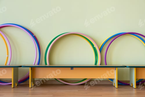 Preview: Yellow benches inside a school sports gym