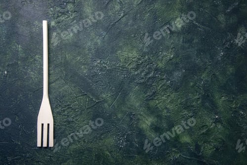 Preview: top view white plastic fork on dark background fork cutlery kitchen wood plastic color food darkness