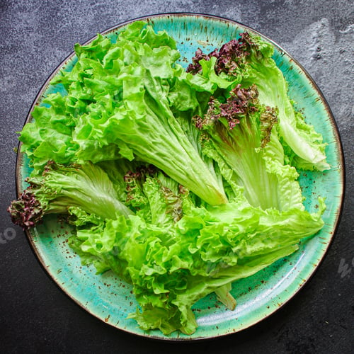 Preview: Lettuce Leaves Salad Vegetables Menu Concept Healthy Eating. Food Background Top View Copy Space