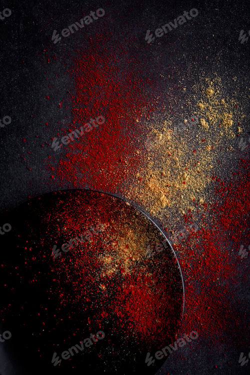 Preview: From above picture of composition of black dish and spices
