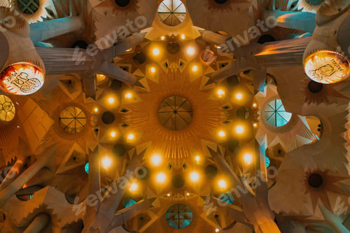 Preview: Gaudi Masterpiece Sagrada Familia Basilica.UNESCO World Heritage.View of interior,Impressive facade