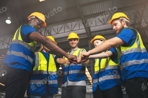 Preview: Group of Diverse Warehouse and Factory Workers Working Together in Storehouse, Teamwork of Male and