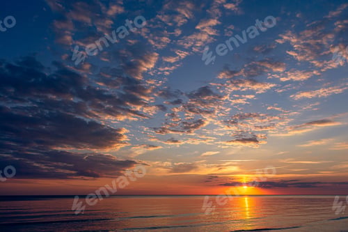 Preview: Panoramic view of a colorful sunset at the coast of the Baltic Sea, Lithuania