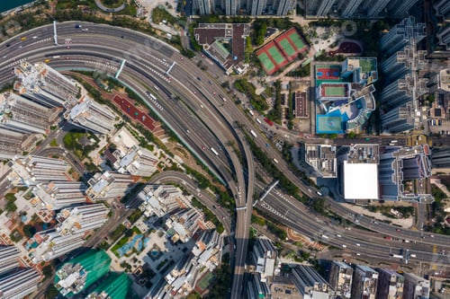 Preview: Tai Koo, Hong Kong 19 March 2019: Top view of Hong Kong city traffic