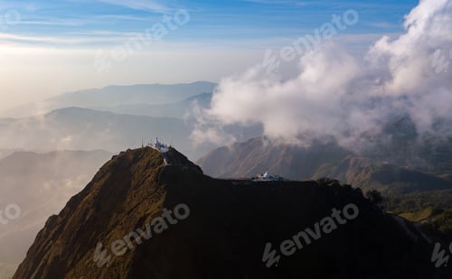 Preview: Top View Mulayit Taung golden light of the morning sun and the mist covered on Mount Mulayit,Myanmar