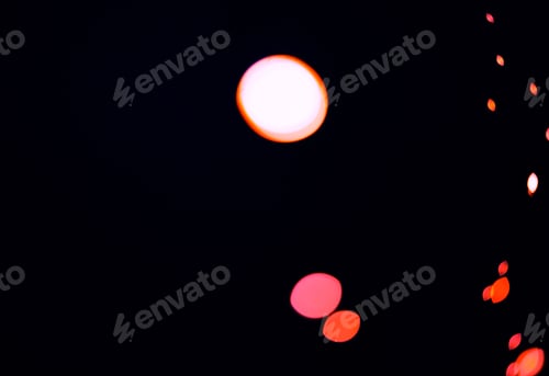Preview: Bokeh, red color lights and black background with pattern, texture and dots on mockup with cosmic a