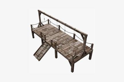 Preview: Wooden plank bridge with supporting structure and benches