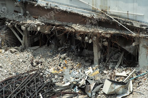Preview: Top view of the destroyed building. Destruction of the building