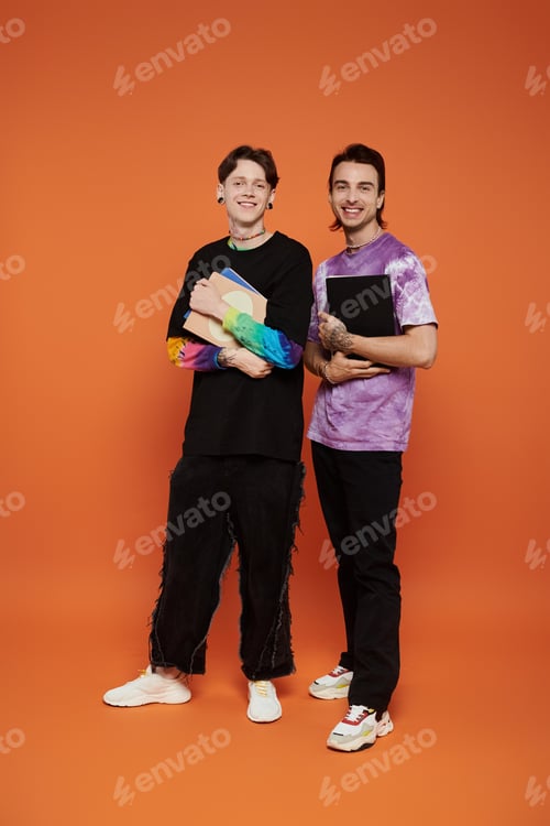Preview: Stylish queer friends pose against orange