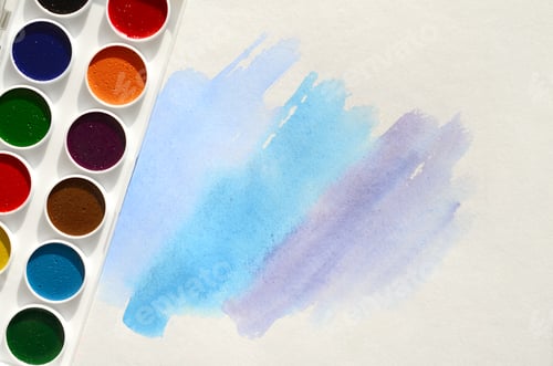 Preview: Watercolor Paint with Brushstrokes on Paper Background