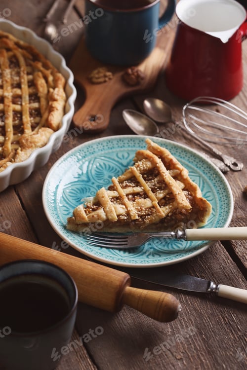 Preview: pear pie on wooden board