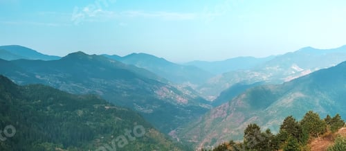 Preview: Sunset in the mountains. Eco travel, banner travel, wellness travel,slow travel, view, background