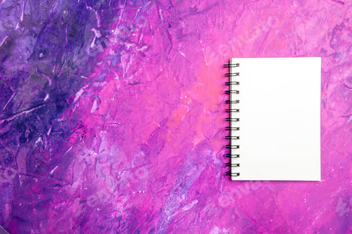 Preview: top view empty open notepad on the pink background pen copybook xmas new year photo school