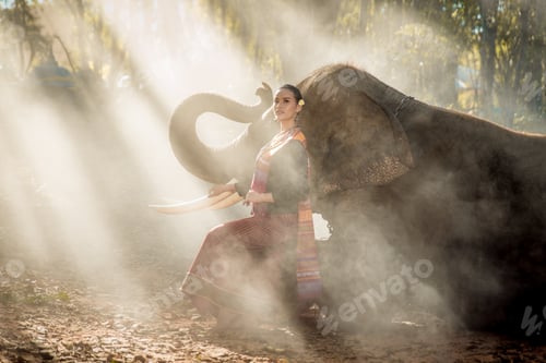 Preview: Elephant and woman in Thailand