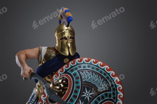 Preview: Ancient greek swordsman with shield and plumed helmet